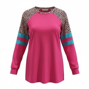 Southern Stitch Pink Leopard Print Long Sleeve Top - Size Small